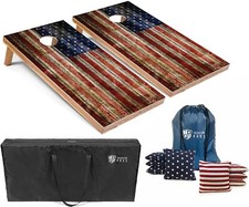 Set of 4'x2' American Flag Wooden Plank Cornhole Boards With 8 Cornhole Bags