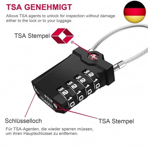 ZHEGE TSA Gepäckschloss, TSA Zahlenschloss Vorhängeschloss 4 Stellig, Schloss R - Bild 2 von 8