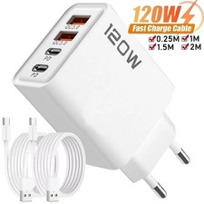 120W 4 Ports USB Type C Charger Fast Charging Phone Charger Data Cable USB Wall 