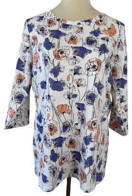 Calida 3/4 Sleeve Pajama Top White Multi Floral 100% Cotton Womens S NWT