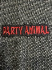 Party Animal Black / Red Iron On Embroidered Patch 5x1"