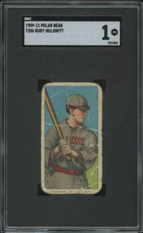 1909 T206 RUDY HULSWITT NNO POOR POLAR BEAR SGC 1 BASEBALL ST. LOUIS CARDINALS
