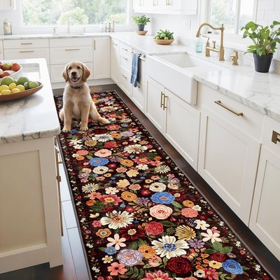 2x6Ft Non Slip Floral Runner Rug Washable Kitchen Rug Floor Carper Runner