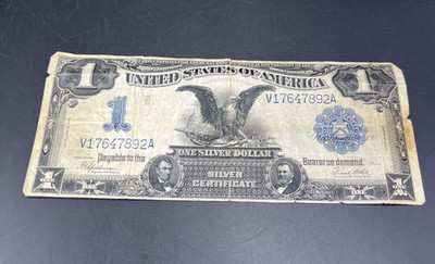 1899 $1 Black Eagle Silver Certificate G / VG Details Torn Speelman White #892