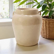 VTG Cream Stoneware Pottery Crock Primitive French Country Farmhouse Jar 6"