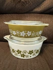 Vintage Pyrex Spring Blossom Casserole Set 472 & 471 B Crazy Daisy W/ Glass Lids