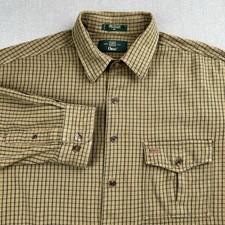 Vintage Orvis Flannel Shirt Mens XL Beige Check Cotton Long Sleeve Button Up