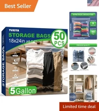 Large Zipper Storage Bags 50 Pack 5 Gallon Clear Reusable Sealable Pouch