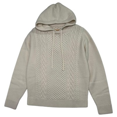 Fursac Sweater Mens XL Cream Wool Hooded Cable Knit Pullover Heavy Fisherman