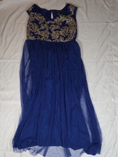Cardalite Womens 3X Formal Gown Dress Blue With Gold Tulle Accents