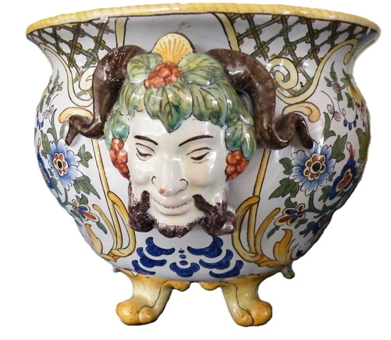 NEVERS Paire de Grands cache-pots faïence de Nevers Antoine Montagnon XIX - Photo 1/4