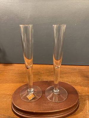 2 Hand Blown Glass Champagne Flutes Shot Glasses Mexico Sticker Barware EUC