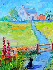 Bauernhaus Ölmalerei 15x20 cm Dorflandschaft Ölgemälde auf Malkarton