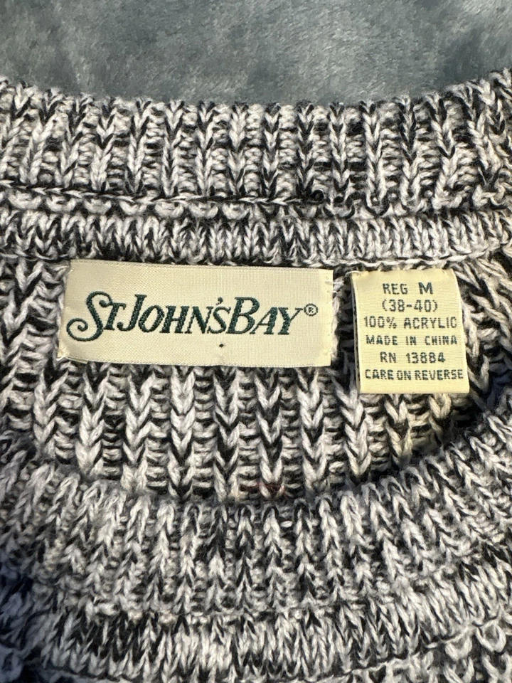 Suéter Pullover Vintage St Johns Bay Negro Blanco Tejido Pesado Para Hombre - Talla M Foto 3 de 4