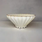 VTG 1950's Anchor Hocking Milk Glass Gold Trimmed Punch/Serving Bowl 11" x 5"