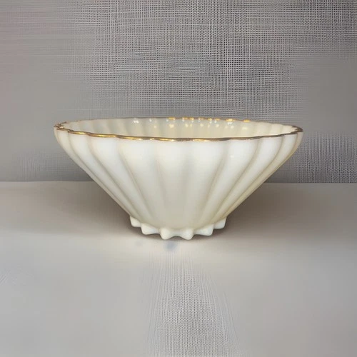 VTG 1950's Anchor Hocking Milk Glass Gold Trimmed Punch/Serving Bowl 11" x 5"