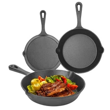 3Pcs Pre-Seasoned Cast Iron Skillet Set 6/8/10" Non-Stick Oven Safe Cookware Pan