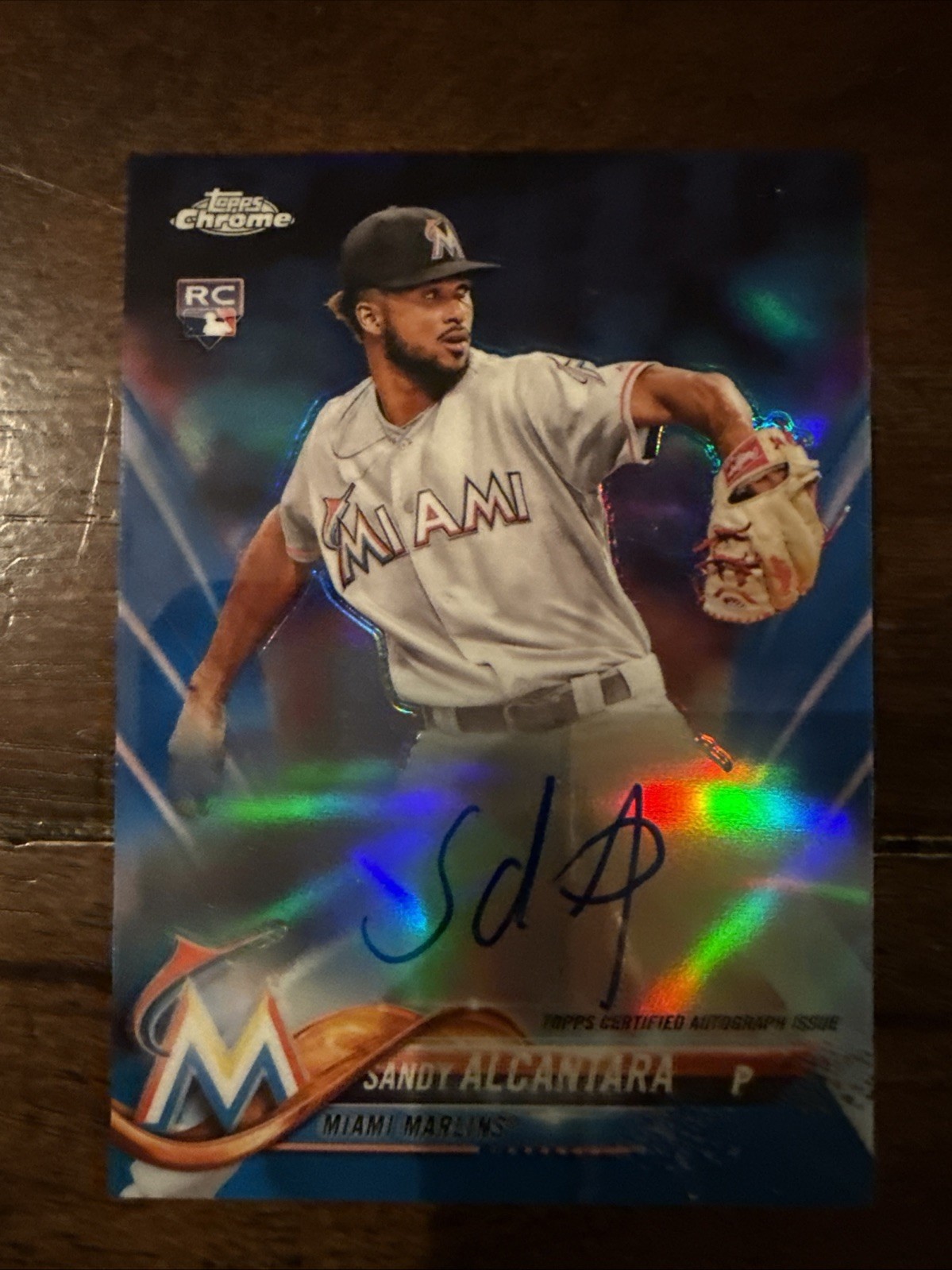 2018 Topps Chrome Sandy Alcantara #RA-SA True Blue /150 Rookie RC Card Auto