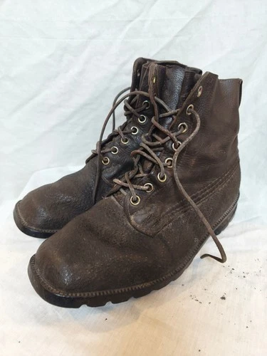 Vintage 1960s Swedish army work boots Brown leather shoes military rubber browns