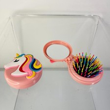 LOT 2 Girls Unicorn Foldable Hair Brush Comb With Mirror