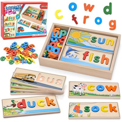Wooden Spell Learning Toys for 2 3 4 5 Year Old Kids Match Letter Spelling Ga...