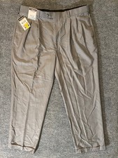 Roundtree  Yorke Dress Pants Mens 40x30 Pleated Classic Fit Gray travelSMART