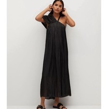 Mango Mng Women’s Asymmetrical Satin Black One Shoulder Midi Dress Size 4 Event