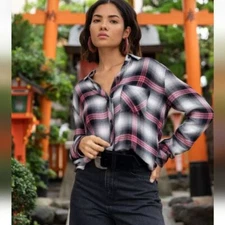 RAILS Hunter Plaid Botton Up Shirt Black/Pink Taffy Long Sleeve Size S Small