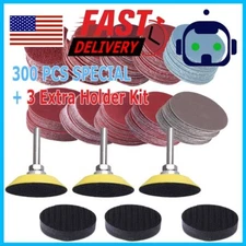 312PCS 2" Sanding Disc Sand Paper Hook Loop Sander+Backer Pad+M6 Drill Adapter