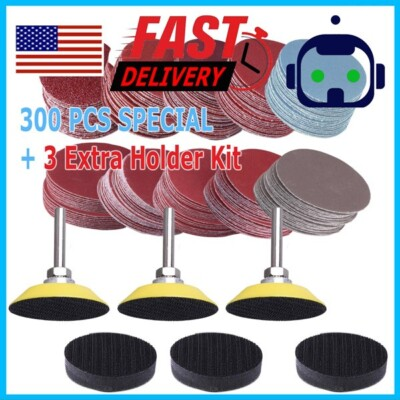 #ad 312PCS 2quot; Sanding Disc Sand Paper Hook Loop SanderBacker PadM6 Drill Adapter $13.95