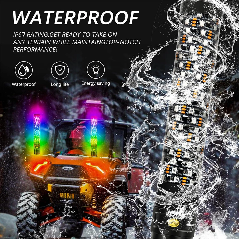 2X 1FT Espiral LED Antena RGB Luces Látigo Para Kawasaki Mule 2500 2510 2520 3000 Foto 4 de 4