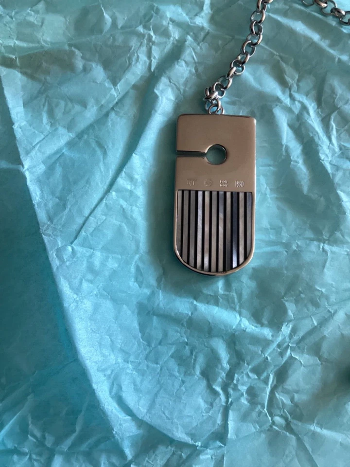 LLAVERO Tateossian Rodio Ágata Negra, Madre Perla Plata COLGANTE + Bolsa NUEVO Foto 2 de 4