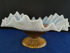 GOOFUS GLASS   Ruffled Candy Bowl  Plate Compote   8 1/4"d  4"h