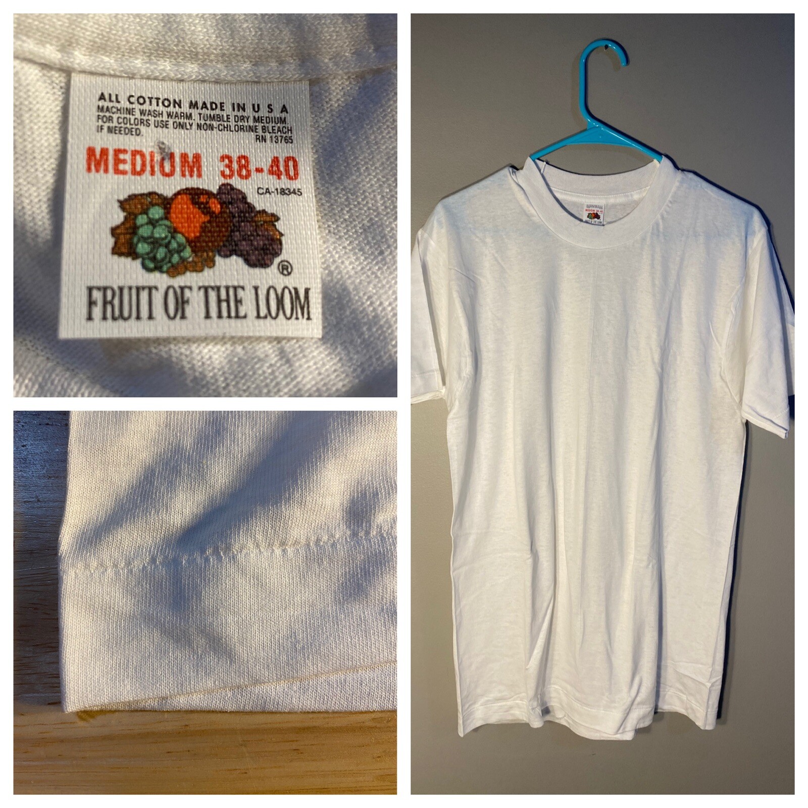 Vintage 70s FRUIT OF THE LOOM UNDERSHIRT T SHIRT Medium USA ALL COTTON