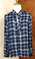 Blusa Camisa Michael Kors Para Mujer Abotonada Manga Larga A Cuadros Cuello Corbata Talla S
