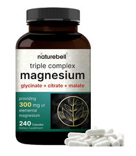 Triple Complex Magnesium Supplement, 240 Capsules  Magnesium Glycinate 500Mg wi