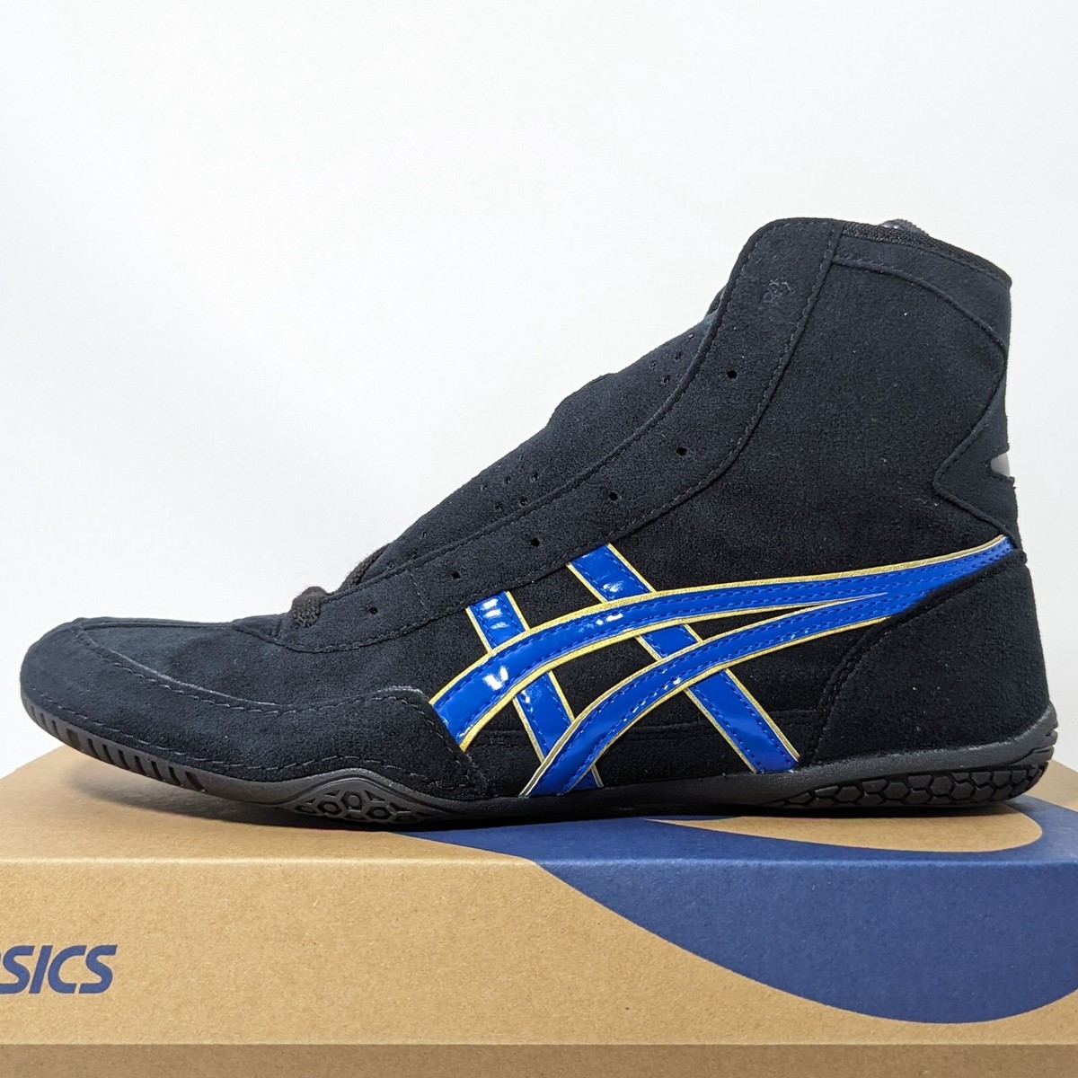 ASICS Wrestling Shoes 1083A001 Black/Blue(edge:Gold) ankle:Black 