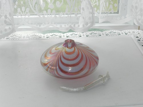 ART GLASS FRAGRANCE OIL LAMP DIFFUSER PINK DRAPE SWIRL W/ WICK - Picture 2 of 3