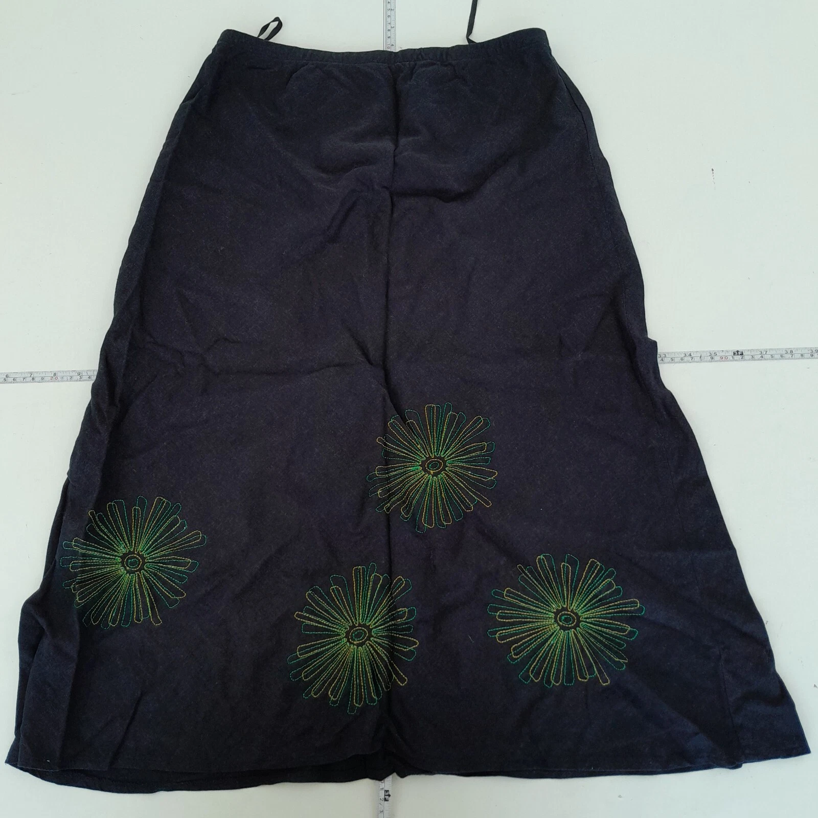 EPILOGUE Skirt 14 Black Midi Womens Elastic Waist Floral Embroidered