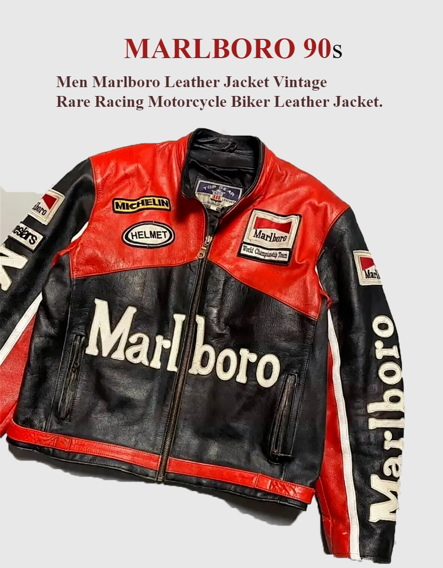 Marlbolo LEATHER JACKET 馬革 Men Marlbor0 Leather Jacket Vintage Rare Racing Motorcycle