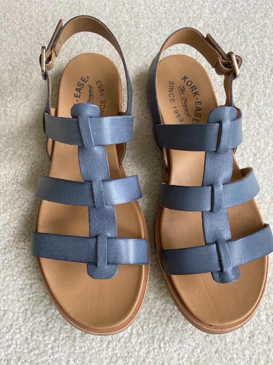Kork Ease Yoga Dark Blue Leather Sandals Womens Size 8M Summer Buckle Flat