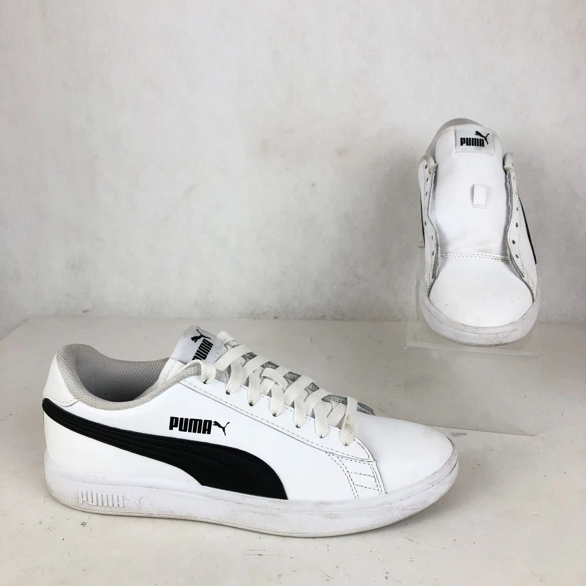 Puma Men&#039;s Size 8 Smash V2 White Black Leather SoftFoam Shoes | eBay