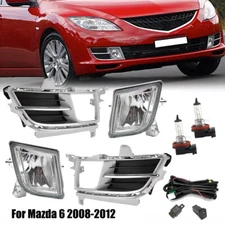 Set Fog Light Lamp+Chrome Cover+Wiring Harness Switch For Mazda 6 2008 2009-2012