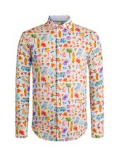 Bugatti XL 179 SUMMERTIME FUN Point Collar Long Sleeve Printed Linen Shirt, NWT