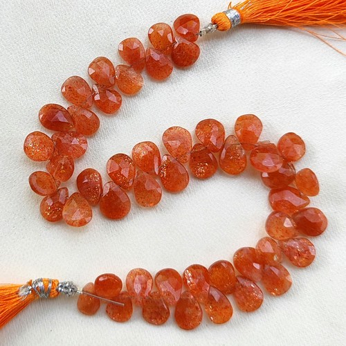Natural Sunstone Gems 9x6 to 10x7 mm Size Faceted Pear Briolette Beads 9" Strand - Picture 2 of 6