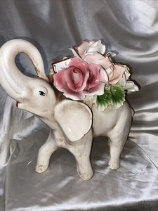 Vintage Large Capodimonte Elephant With Flowers - Original Paper Tag | eBay