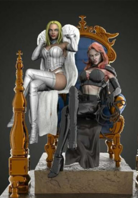 Jean Grey & Emma Frost   Resin Sculpture Statue Model Kit Unpainted/Unassembled