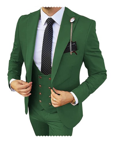 Formal Men 3 Piece Wedding Suits Wedding Suit Costume (Blazer+Pants+Vest) - Picture 14 of 42