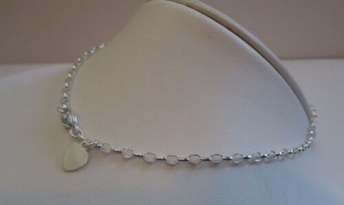 FINE LADIES ANKLET 925 STERLING SILVER W/ HEART CHARM/ LOBSTER LOCK/ CHAIN 2.6MM - 第 1/4 張圖片