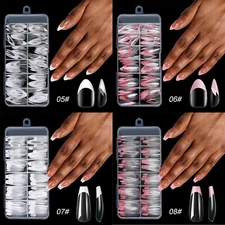Acrylic False Nail Tips Full Cover Ballerina Stiletto French Nail Art Manicure